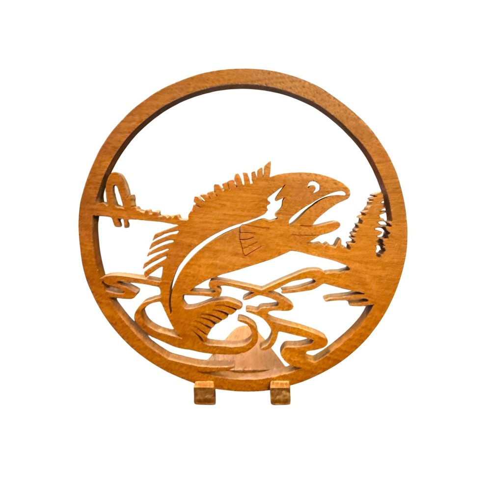 Unbranded‎ Wood Fish Sculpture Unisex OS Brown Leaping Trout Cabin Decor